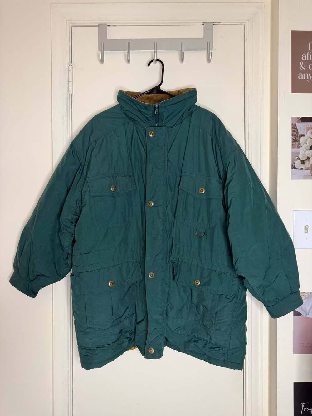 Vintage Haband's Stag Hill Green Quilted Winter Jacket XL Corduroy Trim